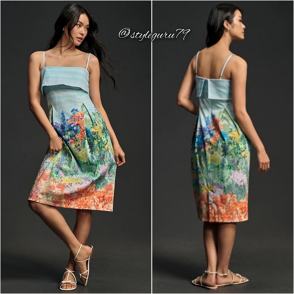 Anthropologie Pastel Blue Floral Garden Sheath Dress